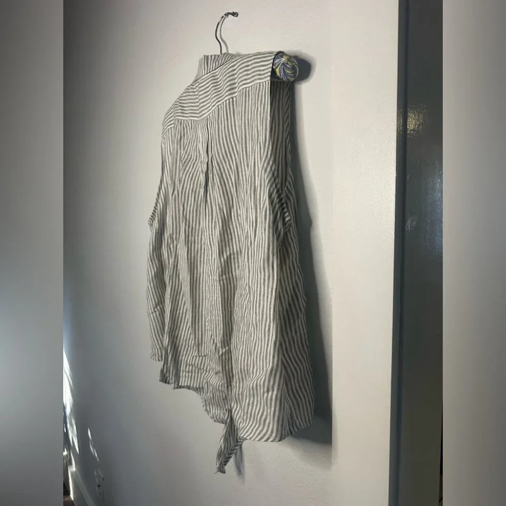 Tommy Bahama Linen Blend Striped Sleeveless Button Down Blouse Minimalist Sz XL - Picture 7 of 9